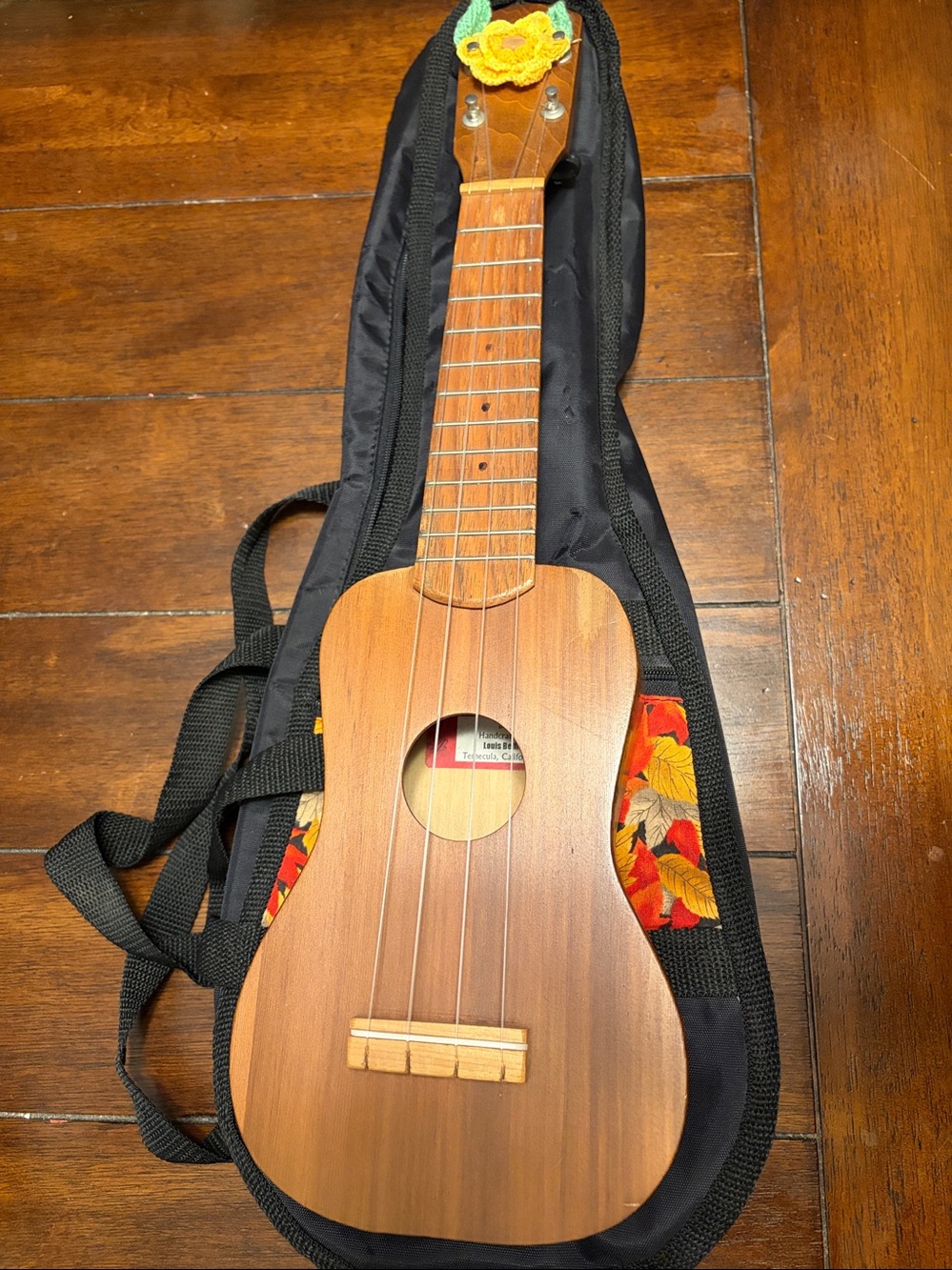 Wood-tone Ukulele Floral Accent Ballerini Handcrafted by Louis Belfort w case